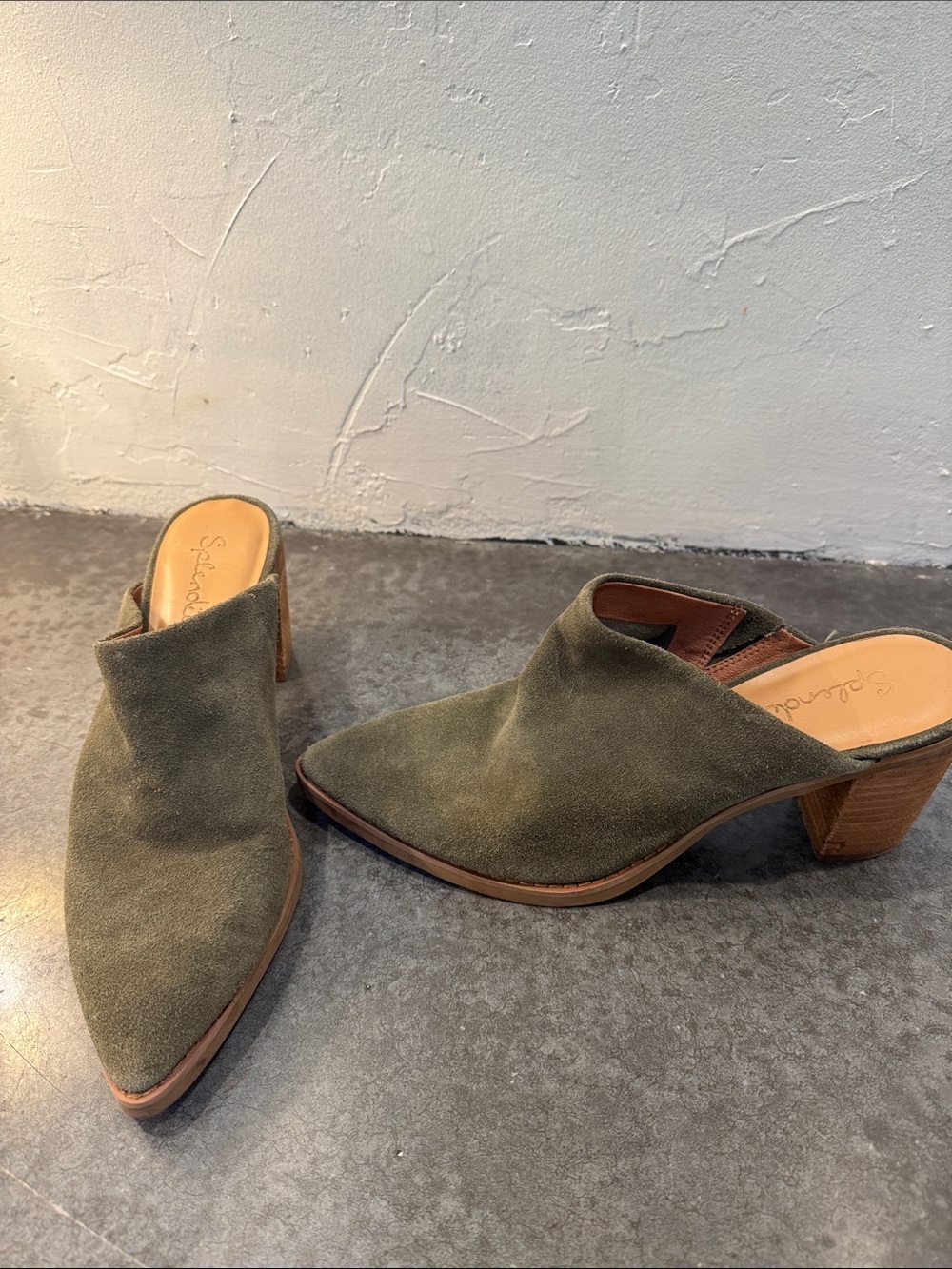 Suede Mule Heels in Olive Green - Women clogs 8.5 splendid